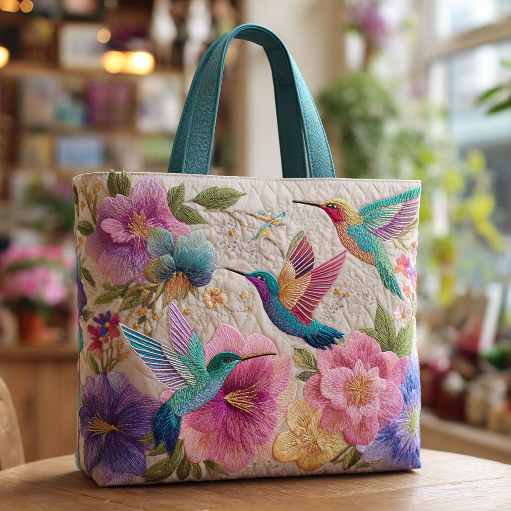 Handgjord väska – Kolibri i Trädgårdsblommor