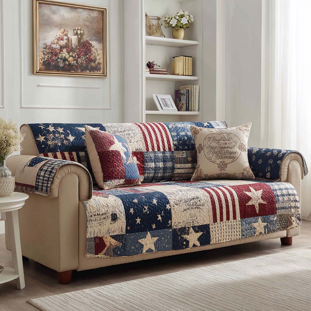 Americana Rutigt Lapptäcke Sofföverkast