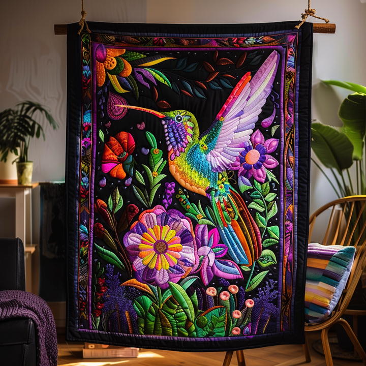 Färgglad Kolibri Blomsterljus Filt