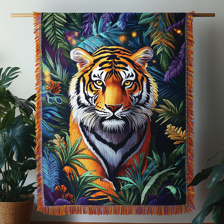 Tiger Djungel Eldränder Vävd Soffilt