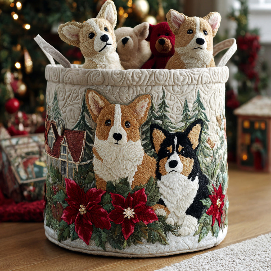Corgis med Julstjärna Tvättkorg