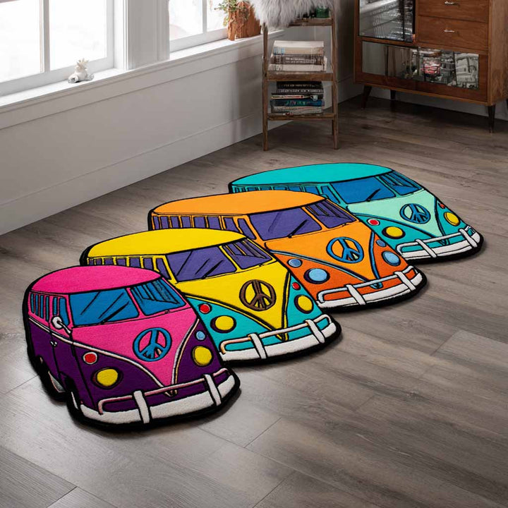 Färgglad Hippiebuss Karavan Specialformad Filt