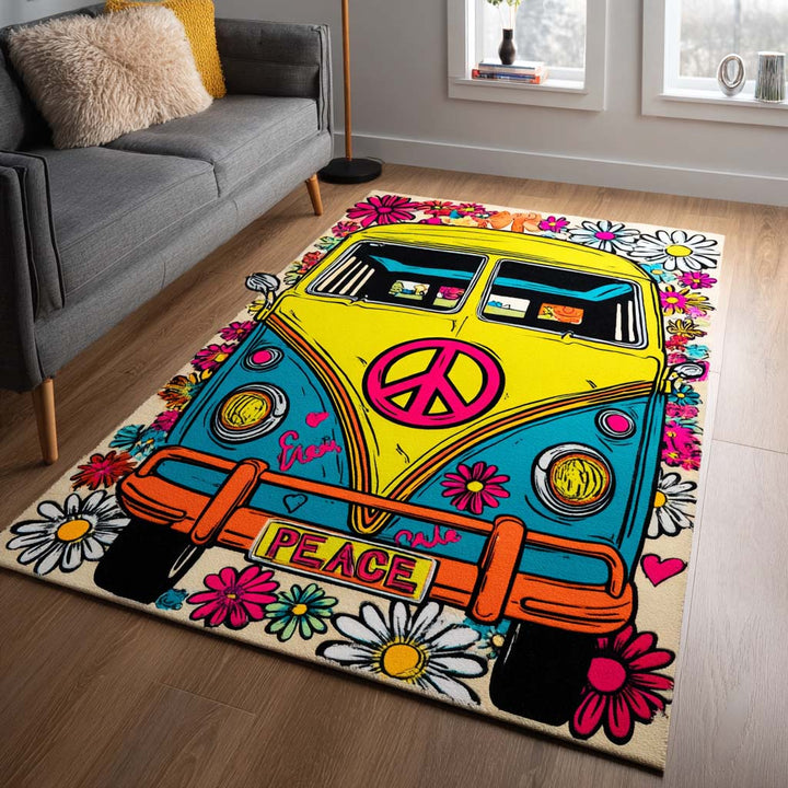 Färgglad Hippiebuss Matta