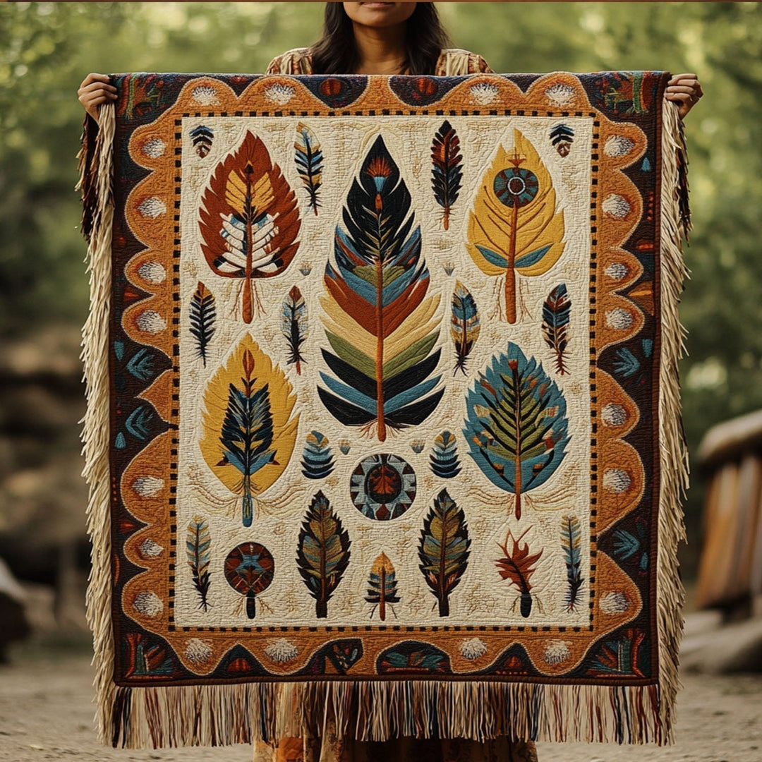 Etno Fjädrar Rytmer Vävd Soffilt