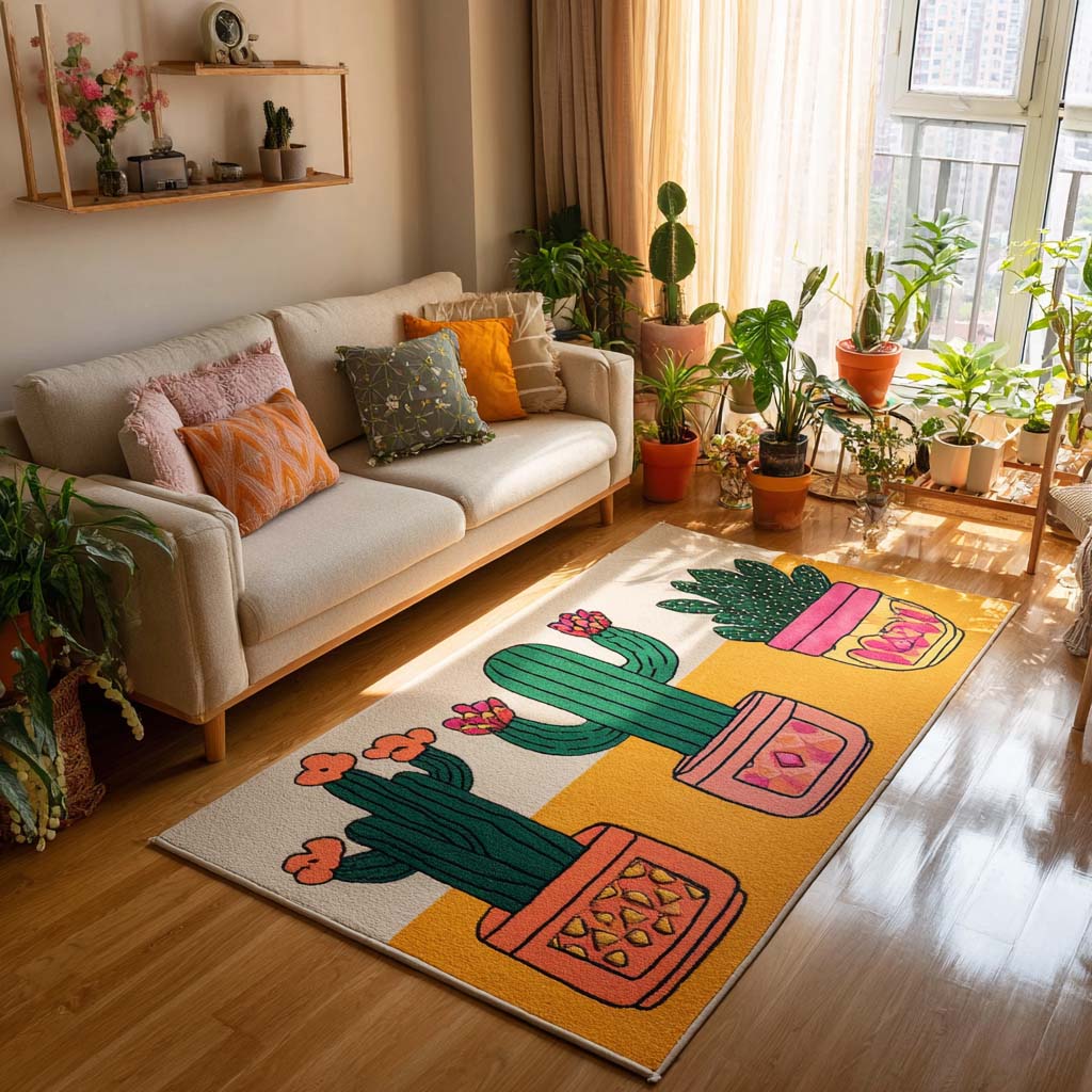Söt Kaktusträdgård Matta