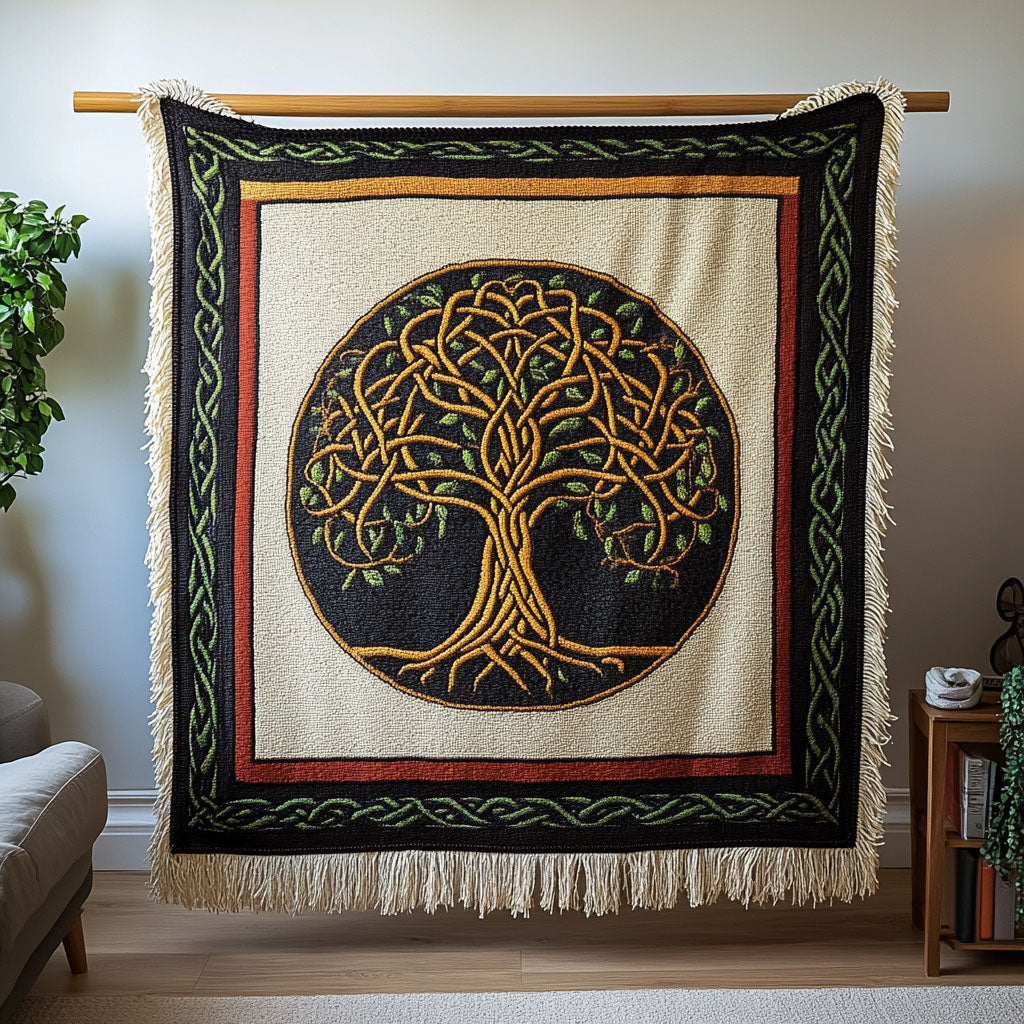 Yggdrasil Livsträd Grön Vävd Soffilt