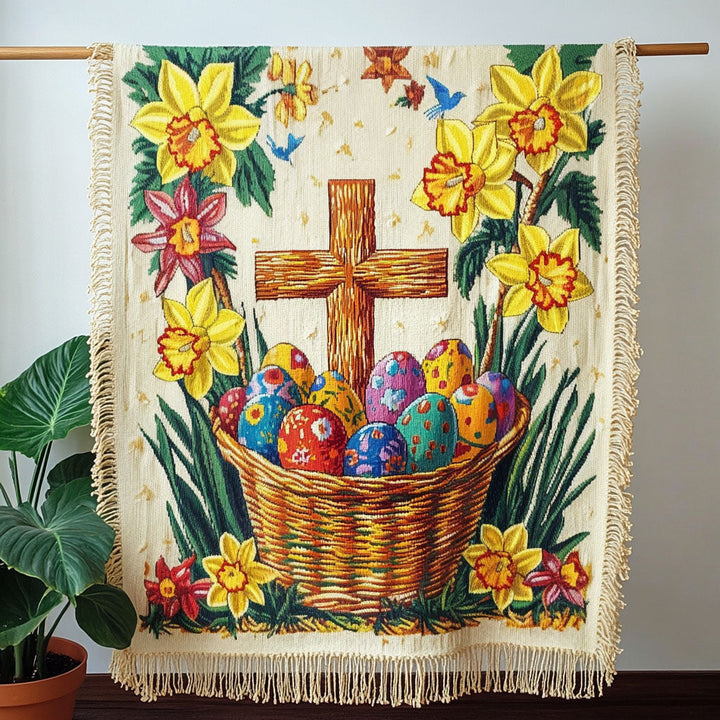 Påskkors Äggkorg Blommor Vävd Soffilt