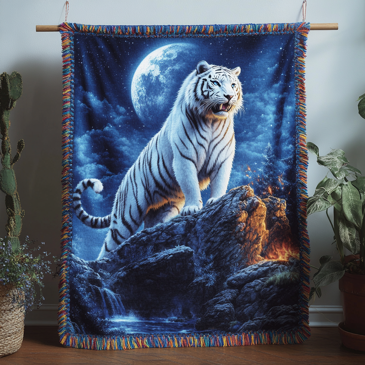 Vit Tiger Måne Elegans Vävd Soffilt