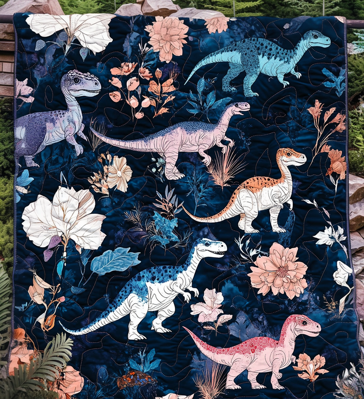Dinosaurier och Blommor Konst Väggbonad