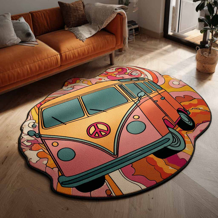 Färgglad Hippiebuss Blomsterfärd Specialformad Filt
