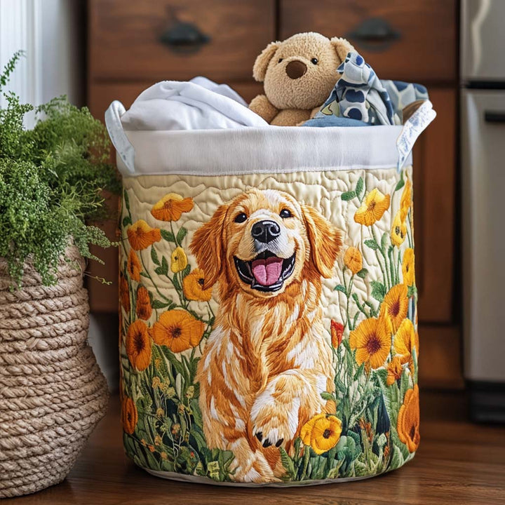 Golden Retriever i Blomsteräng Tvättkorg