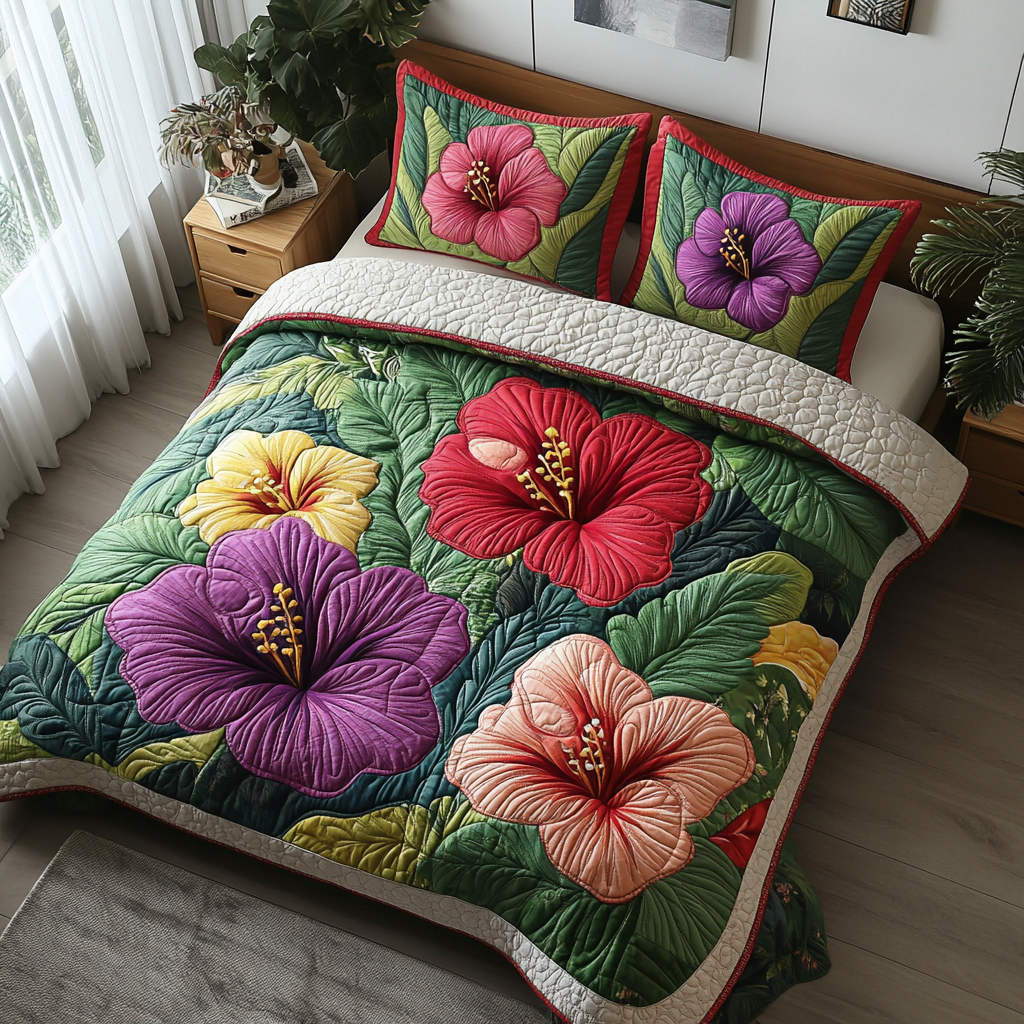 Vit Hibiskus Blom 3-delat Bäddset