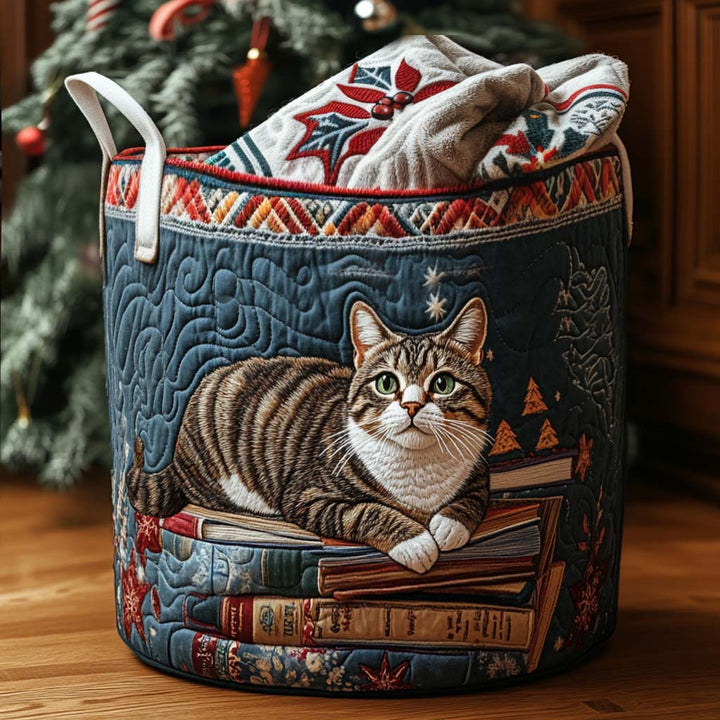 Tigrerad Katt på Böcker Tvättkorg