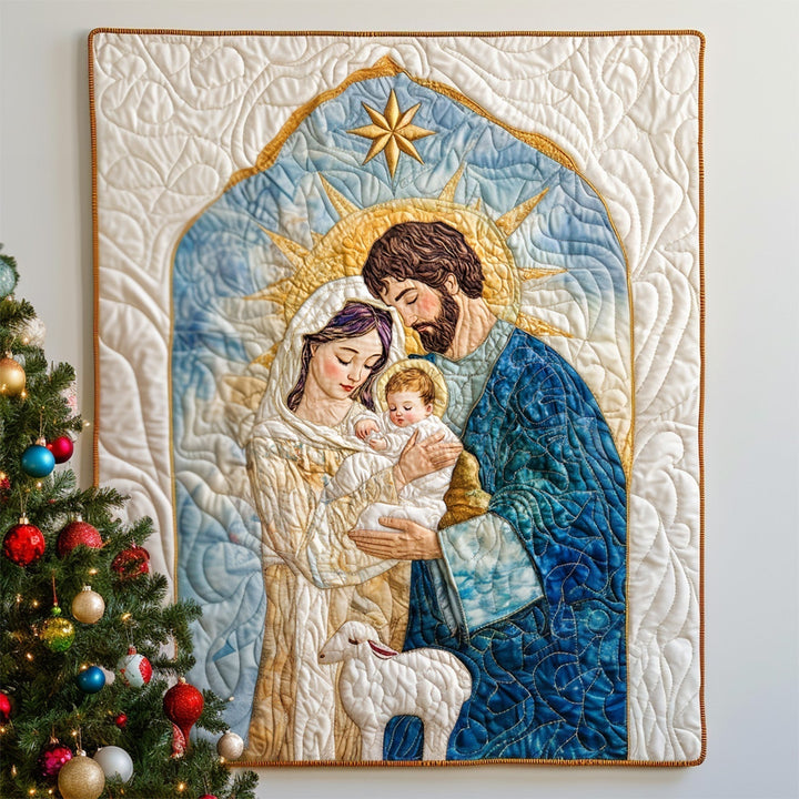 Heliga Familjen vid Julgranen Konst Väggbonad