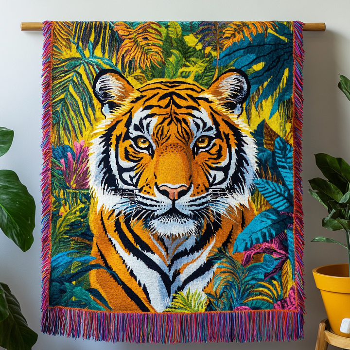 Tiger Djungelkung Färgglatt Vävd Soffilt