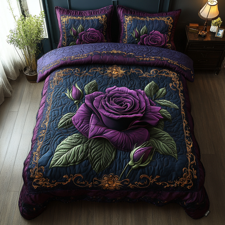 Lila Ros Lavendel Elegans 3-delat Bäddset
