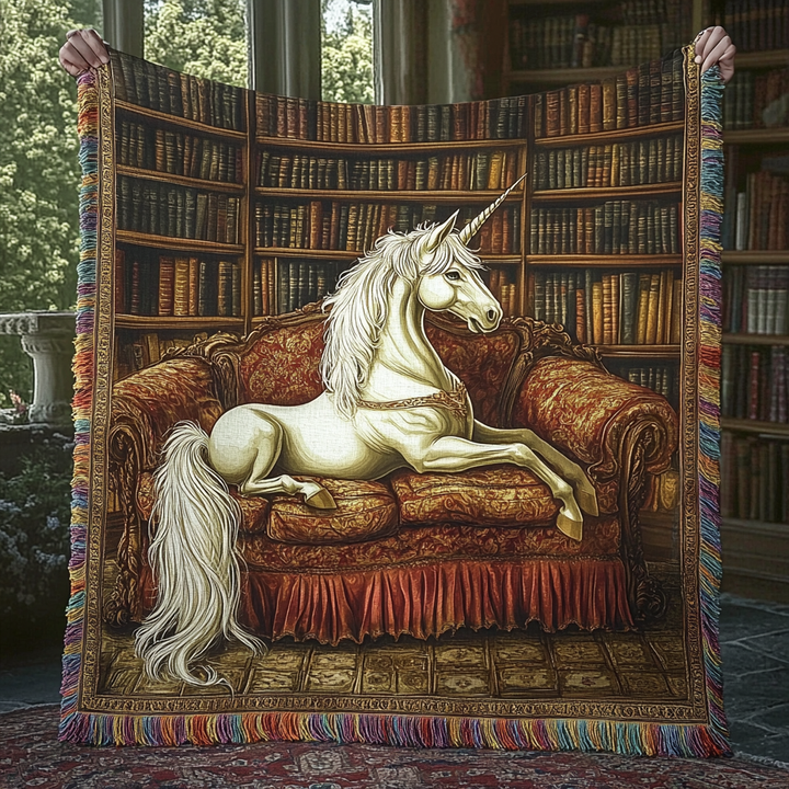Enhörning Bibliotek Vävd Soffilt