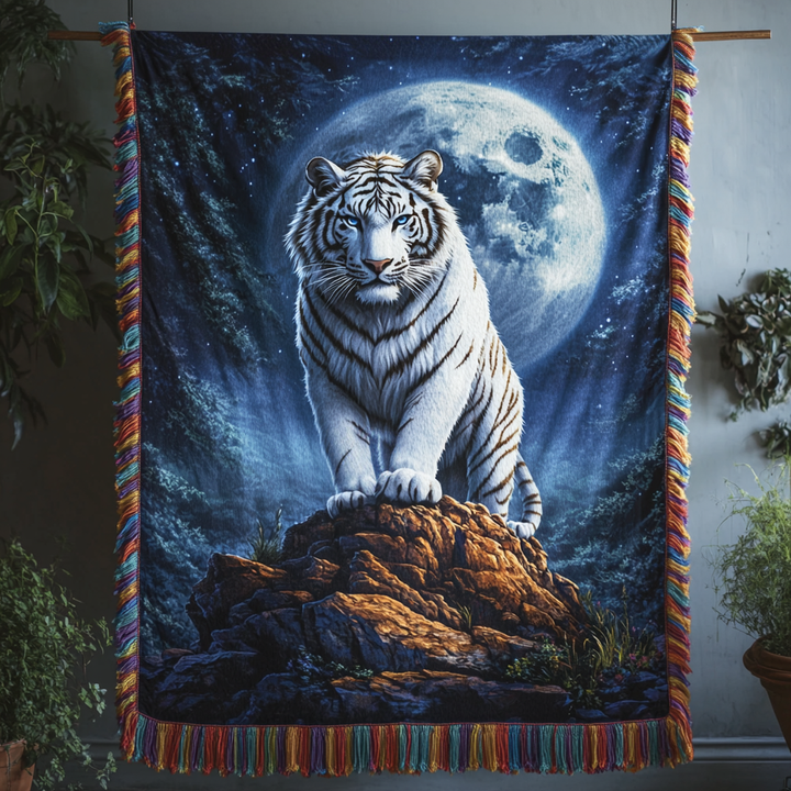 Vit Tiger Månnatt Vävd Soffilt