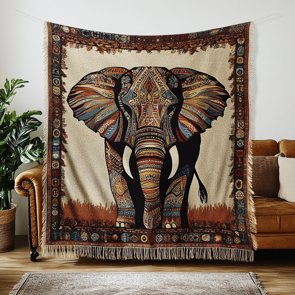 Ädel Elefant Relief Vävd Soffilt
