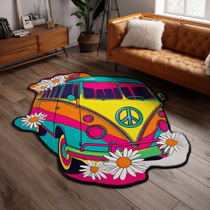 Regnbåge Hippiebuss Prästkragar Specialformad Filt