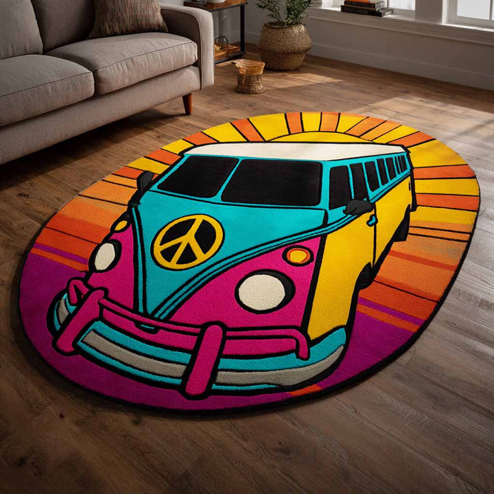 Retro Hippiebuss Solhjul Specialformad Filt