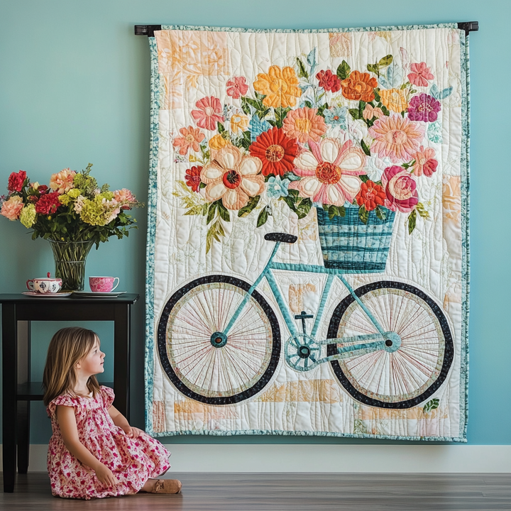 Cykel med Blombukett Konst Väggbonad