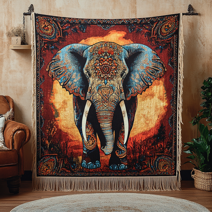 Kunglig Elefant Mandala Vävd Soffilt