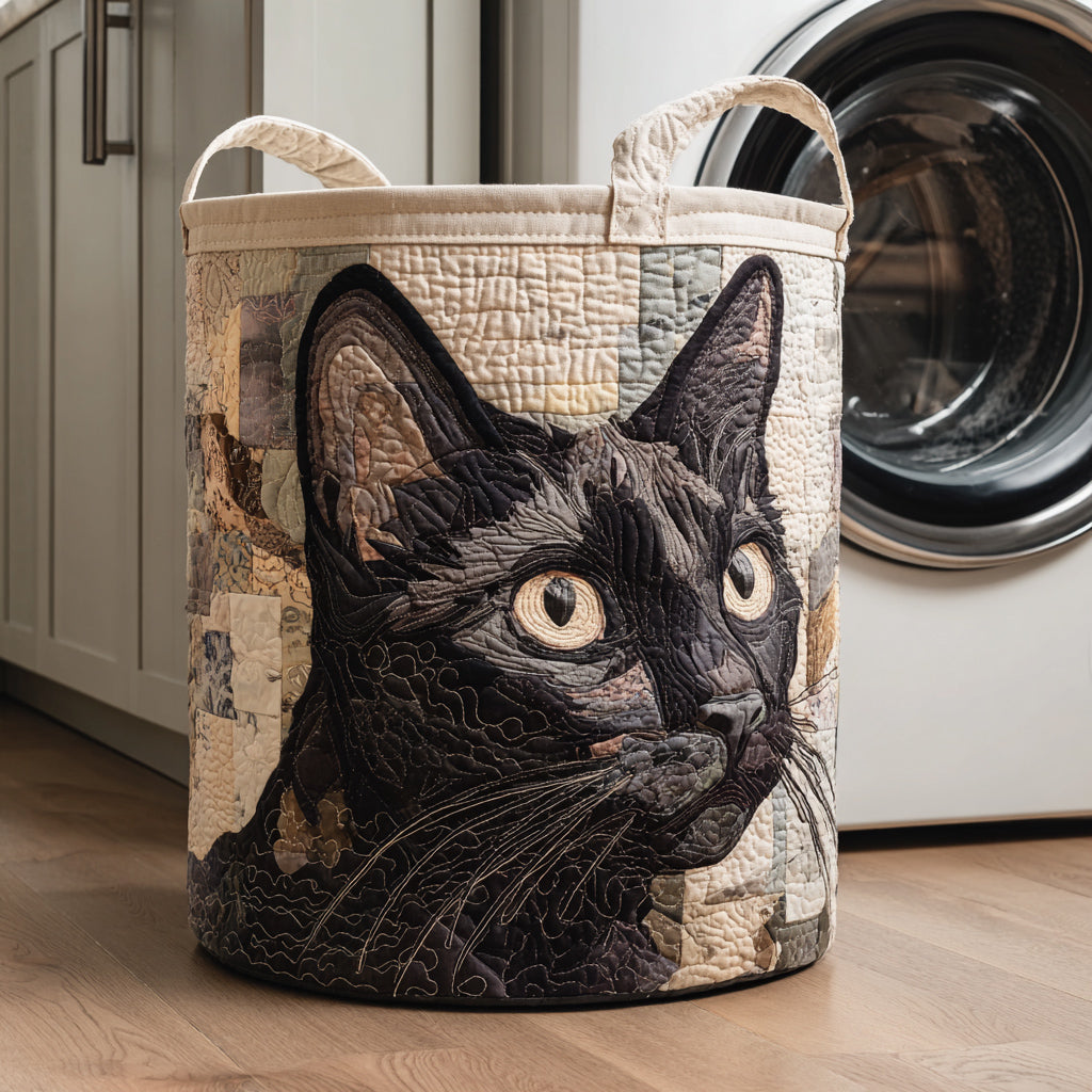 Svart Katt Porträtt Tvättkorg