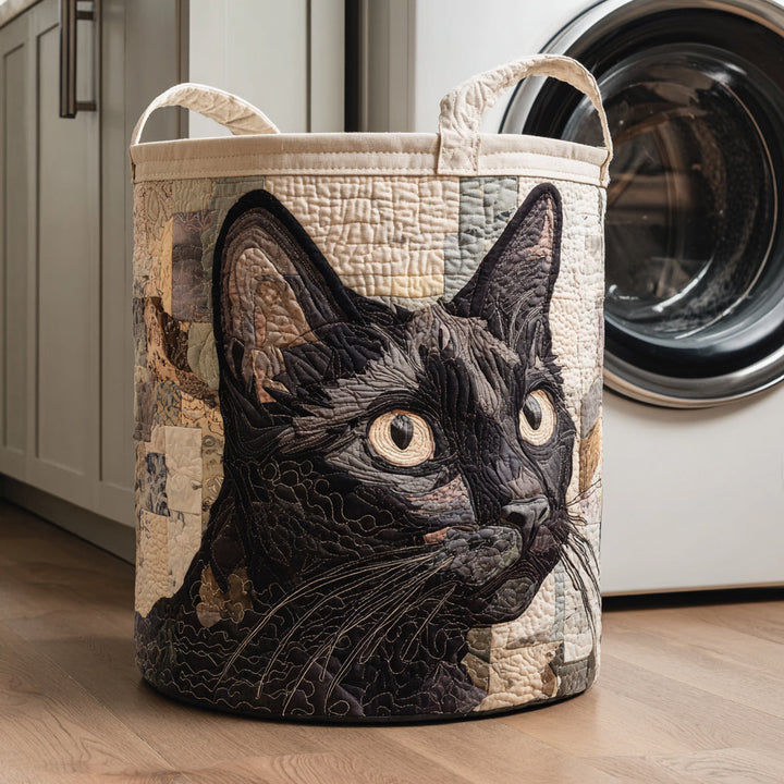 Svart Katt Porträtt Tvättkorg
