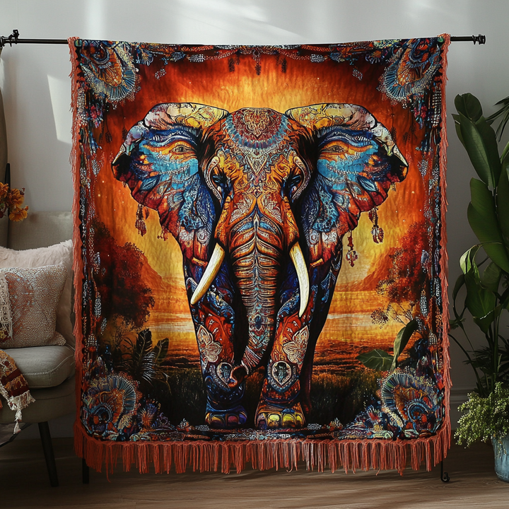 Elefant Eldglöd Mandala Vävd Soffilt