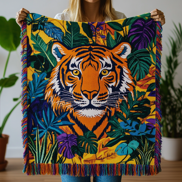 Tiger Djungelblommor Vävd Soffilt
