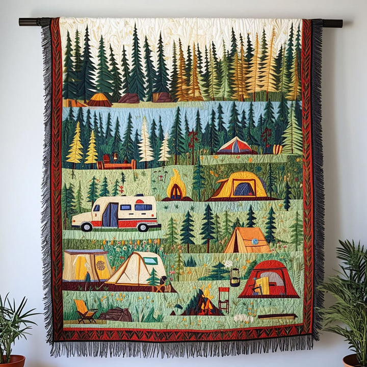 Färgglatt Campingäventyr Skog Vävd Soffilt