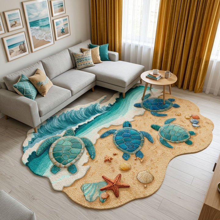 Sköldpaddor Strand Mosaik Specialformad Filt