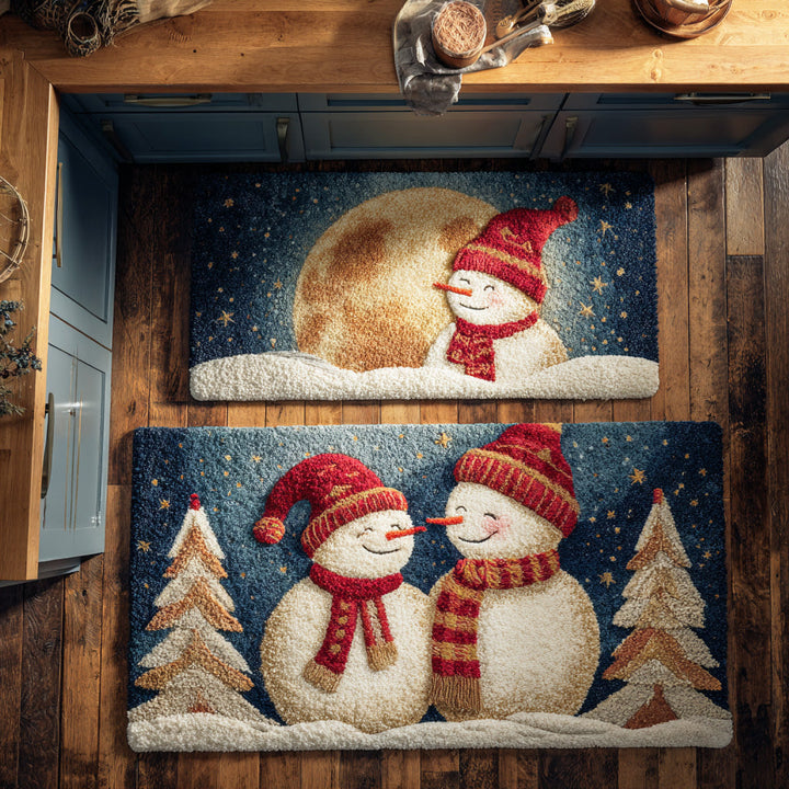 Leende Snögubbepar Köksmatta
