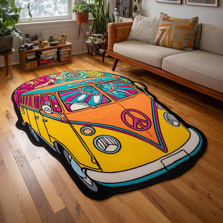 Orange Hippiebuss Solnedgång Specialformad Filt