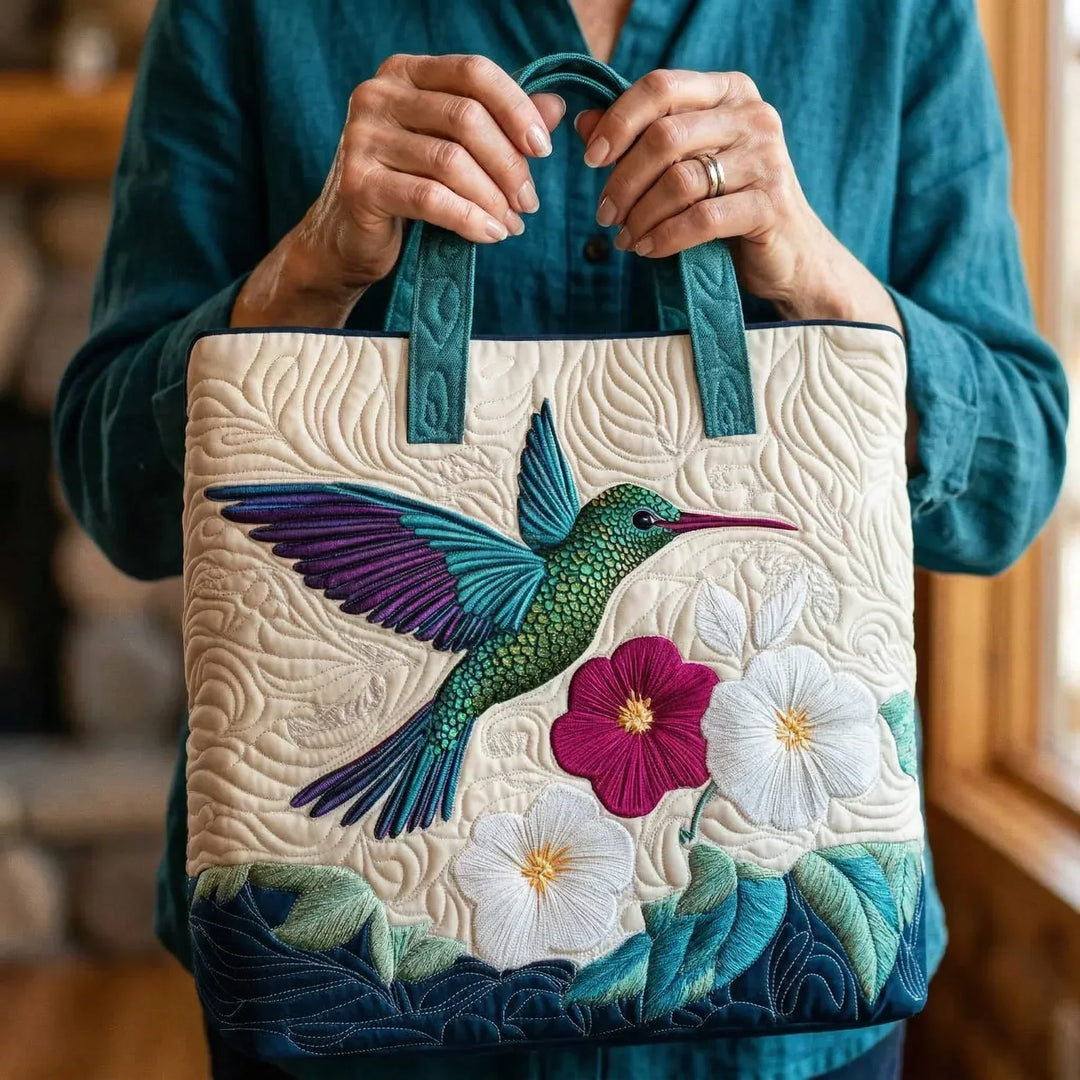 Handgjord väska – Kolibri och Vit Blomma