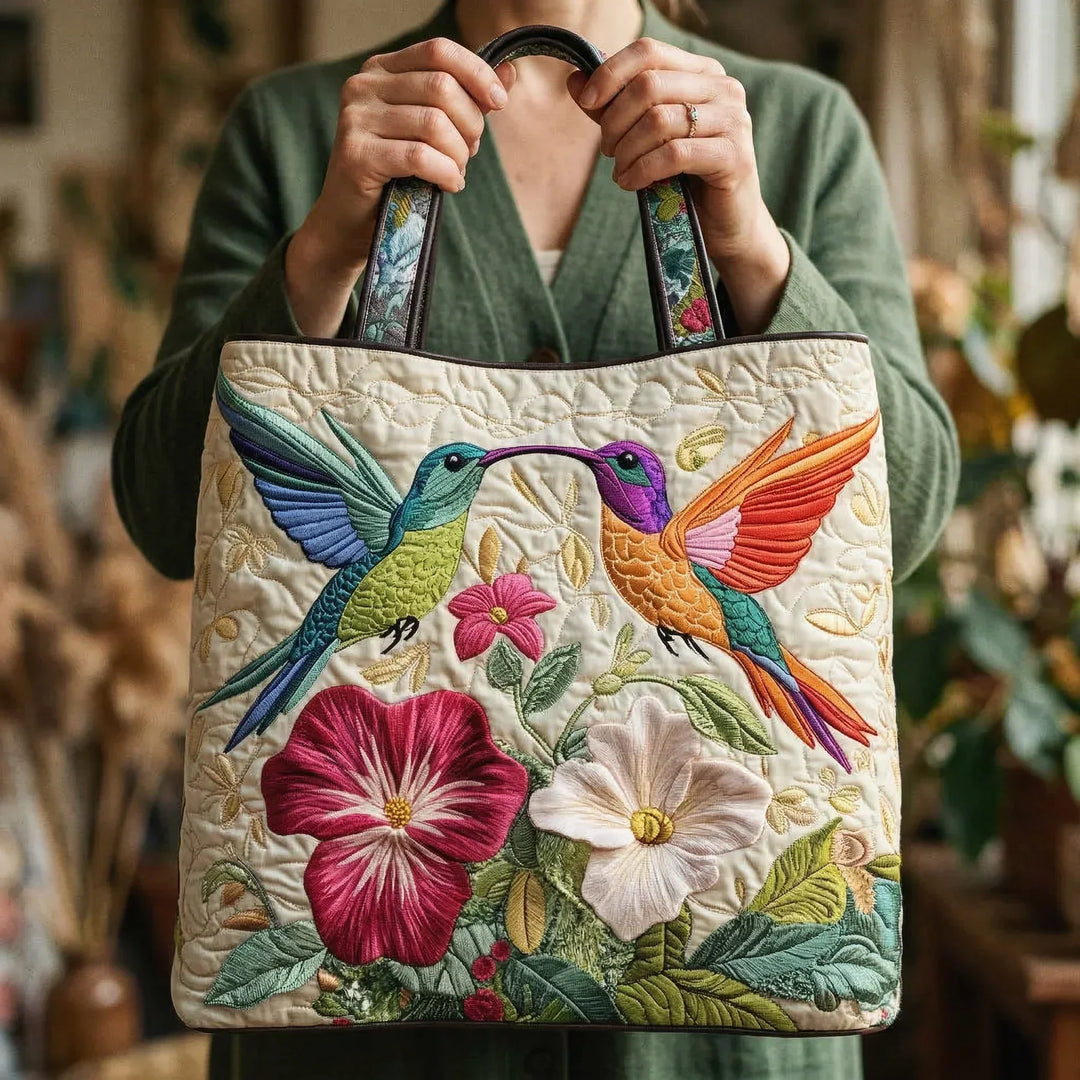 Handgjord väska – Kolibri och Vita Blommor