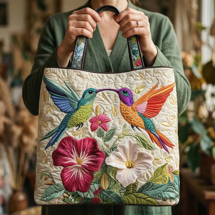 Handgjord väska – Kolibri och Vita Blommor